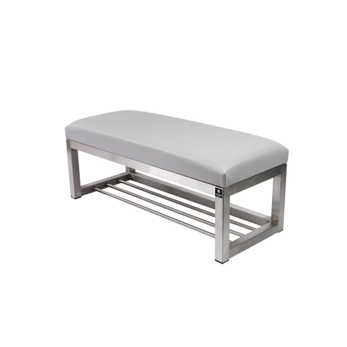 Ławka Pufa Tapicerowana Siedzisko Gładkie Ekoskóra Popiel Stal Nierdzewna Szczotkowana / Polerowana LGM-3 Rozmiary od 50 cm do 200 cm