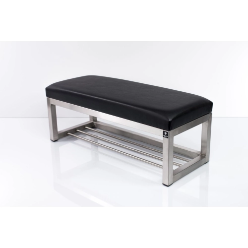 Ławka Pufa Tapicerowana Siedzisko Gładkie Ekoskóra Czarny Stal Nierdzewna Szczotkowana / Polerowana LGM-3 Rozmiary od 50 cm do 200 cm
