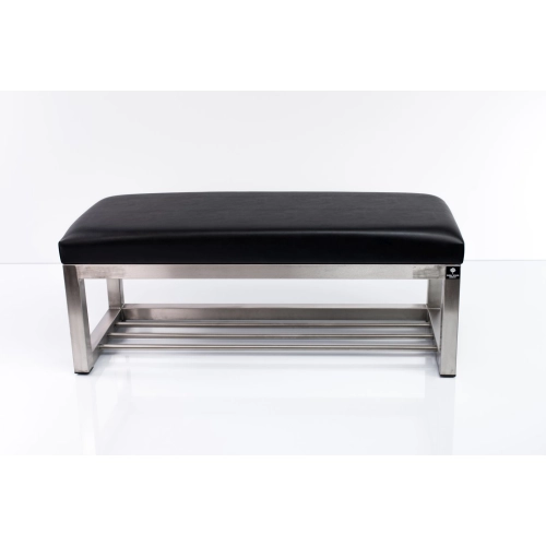 Ławka Pufa Tapicerowana Siedzisko Gładkie Ekoskóra Czarny Stal Nierdzewna Szczotkowana / Polerowana LGM-3 Rozmiary od 50 cm do 200 cm
