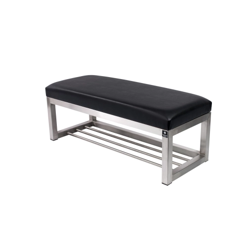 Ławka Pufa Tapicerowana Siedzisko Gładkie Ekoskóra Czarny Stal Nierdzewna Szczotkowana / Polerowana LGM-3 Rozmiary od 50 cm do 200 cm