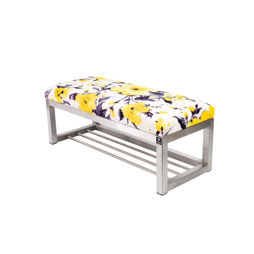 Ławka Pufa Tapicerowana Marakesz Żółty Stal Nierdzewna Szczotkowana / Polerowana LGM-3 Rozmiary od 50 cm do 200 cm