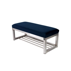 Ławka Pufa Tapicerowana Siedzisko Gładkie Granatowy Stal Nierdzewna Szczotkowana / Polerowana LGM-3 Rozmiary od 50 cm do 200 cm
