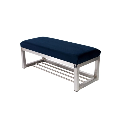 Ławka Pufa Tapicerowana Siedzisko Gładkie Granatowy Stal Nierdzewna Szczotkowana / Polerowana LGM-3 Rozmiary od 50 cm do 200 cm