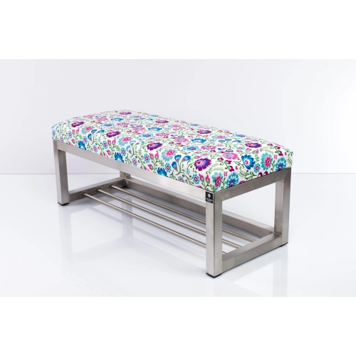 Ławka Pufa Tapicerowana Kwiaty Łowieckie Stal Nierdzewna Szczotkowana / Polerowana LGM-3 Rozmiary od 50 cm do 200 cm