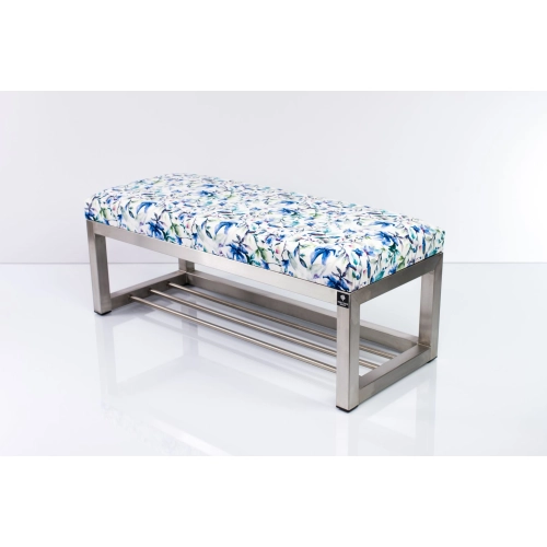 Ławka Pufa Tapicerowana Kwiaty Malowane Stal Nierdzewna Szczotkowana / Polerowana LGM-3 Rozmiary od 50 cm do 200 cm