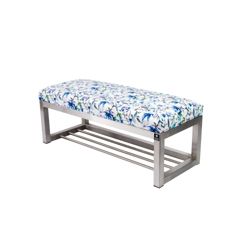 Ławka Pufa Tapicerowana Kwiaty Malowane Stal Nierdzewna Szczotkowana / Polerowana LGM-3 Rozmiary od 50 cm do 200 cm