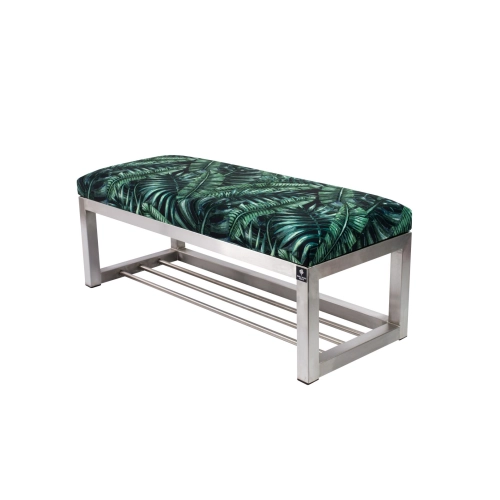 Ławka Pufa Tapicerowana Liście Tropikalne Stal Nierdzewna Szczotkowana / Polerowana LGM-3 Rozmiary od 50 cm do 200 cm