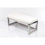 Ławka Pufa Tapicerowana Siedzisko Gładkie Ekoskóra Biały Stal Nierdzewna Szczotkowana / Polerowana LGM-4 Rozmiary od 50 cm do 200 cm