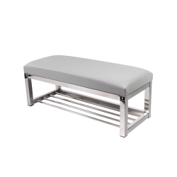 Ławka Pufa Tapicerowana Siedzisko Gładkie Ekoskóra Popiel Stal Nierdzewna Szczotkowana / Polerowana LGM-4 Rozmiary od 50 cm do 200 cm
