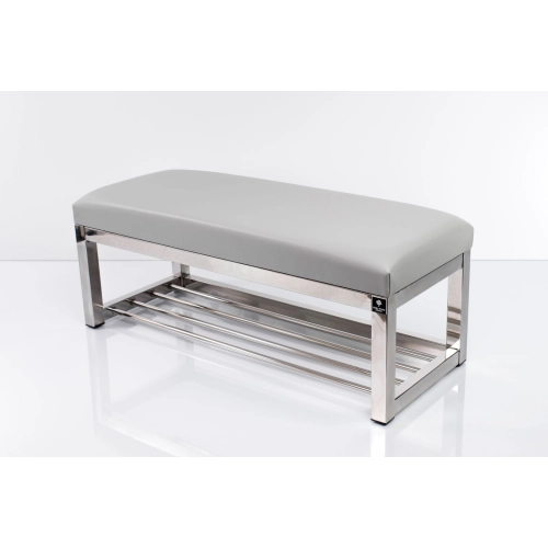 Ławka Pufa Tapicerowana Siedzisko Gładkie Ekoskóra Popiel Stal Nierdzewna Szczotkowana / Polerowana LGM-4 Rozmiary od 50 cm do 200 cm