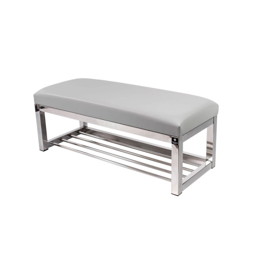 Ławka Pufa Tapicerowana Siedzisko Gładkie Ekoskóra Popiel Stal Nierdzewna Szczotkowana / Polerowana LGM-4 Rozmiary od 50 cm do 200 cm