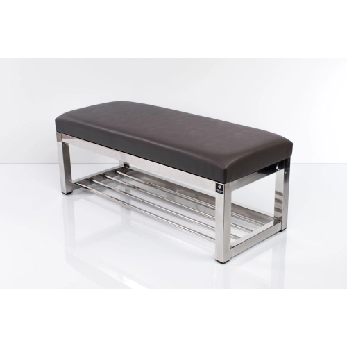 Ławka Pufa Tapicerowana Siedzisko Gładkie Ekoskóra Grafit Stal Nierdzewna Szczotkowana / Polerowana LGM-4 Rozmiary od 50 cm do 200 cm