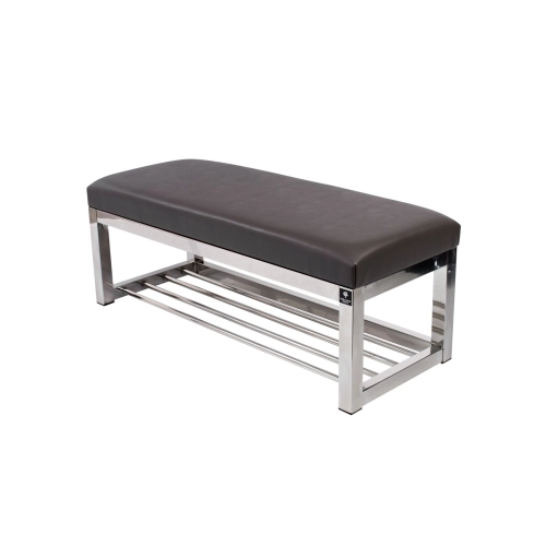 Ławka Pufa Tapicerowana Siedzisko Gładkie Ekoskóra Grafit Stal Nierdzewna Szczotkowana / Polerowana LGM-4 Rozmiary od 50 cm do 200 cm