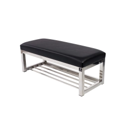 Ławka Pufa Tapicerowana Siedzisko Gładkie Ekoskóra Czarny Stal Nierdzewna Szczotkowana / Polerowana LGM-4 Rozmiary od 50 cm do 200 cm