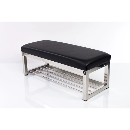 Ławka Pufa Tapicerowana Siedzisko Gładkie Ekoskóra Czarny Stal Nierdzewna Szczotkowana / Polerowana LGM-4 Rozmiary od 50 cm do 200 cm