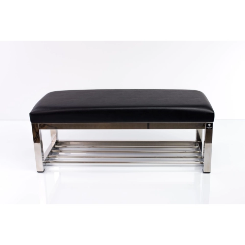 Ławka Pufa Tapicerowana Siedzisko Gładkie Ekoskóra Czarny Stal Nierdzewna Szczotkowana / Polerowana LGM-4 Rozmiary od 50 cm do 200 cm
