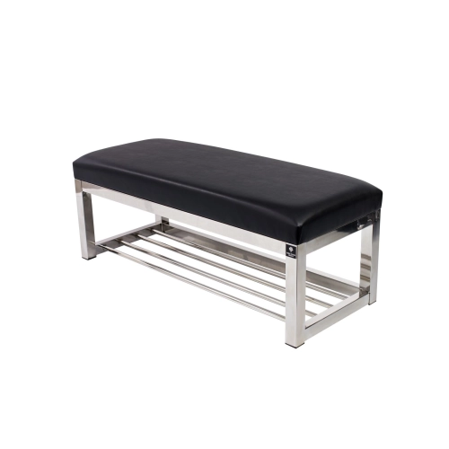 Ławka Pufa Tapicerowana Siedzisko Gładkie Ekoskóra Czarny Stal Nierdzewna Szczotkowana / Polerowana LGM-4 Rozmiary od 50 cm do 200 cm