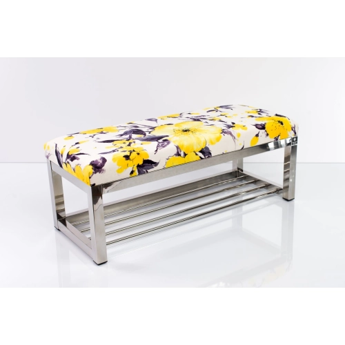 Ławka Pufa Tapicerowana Marakesz Żółty Stal Nierdzewna Szczotkowana / Polerowana LGM-4 Rozmiary od 50 cm do 200 cm