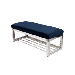 Ławka Pufa Tapicerowana Siedzisko Gładkie Granatowy Stal Nierdzewna Szczotkowana / Polerowana LGM-4 Rozmiary od 50 cm do 200 cm
