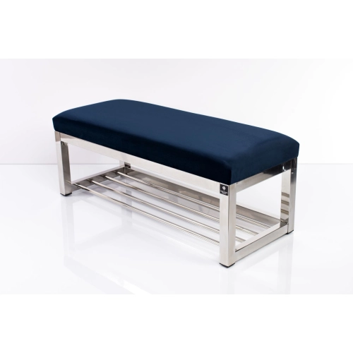 Ławka Pufa Tapicerowana Siedzisko Gładkie Granatowy Stal Nierdzewna Szczotkowana / Polerowana LGM-4 Rozmiary od 50 cm do 200 cm