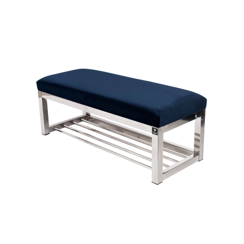 Ławka Pufa Tapicerowana Siedzisko Gładkie Granatowy Stal Nierdzewna Szczotkowana / Polerowana LGM-4 Rozmiary od 50 cm do 200 cm