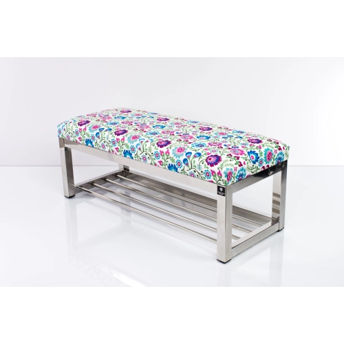 Ławka Pufa Tapicerowana Kwiaty Łowieckie Stal Nierdzewna Szczotkowana / Polerowana LGM-4 Rozmiary od 50 cm do 200 cm