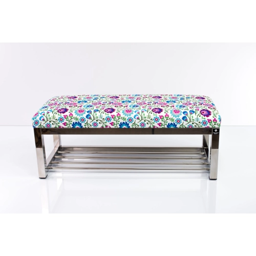 Ławka Pufa Tapicerowana Kwiaty Łowieckie Stal Nierdzewna Szczotkowana / Polerowana LGM-4 Rozmiary od 50 cm do 200 cm