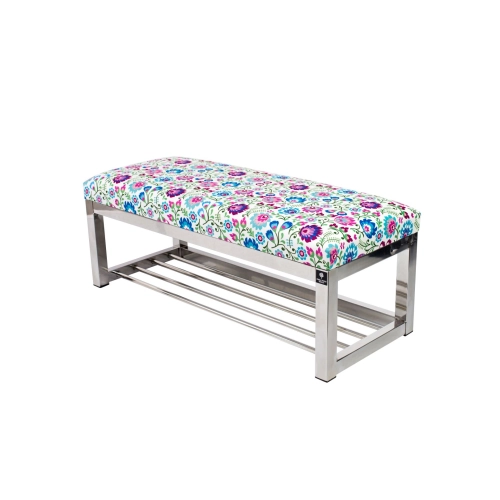 Ławka Pufa Tapicerowana Kwiaty Łowieckie Stal Nierdzewna Szczotkowana / Polerowana LGM-4 Rozmiary od 50 cm do 200 cm