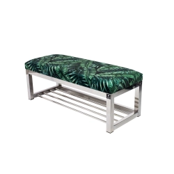 Ławka Pufa Tapicerowana Liście Tropikalne Stal Nierdzewna Szczotkowana / Polerowana LGM-4 Rozmiary od 50 cm do 200 cm