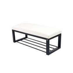 Ławka Pufa Tapicerowana Siedzisko Gładkie Ekoskóra Biały Stal LGM-6 Rozmiary od 50 cm do 200 cm