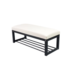 Ławka Pufa Tapicerowana Siedzisko Gładkie Ekoskóra Biały Stal LGM-7 Rozmiary od 50 cm do 200 cm