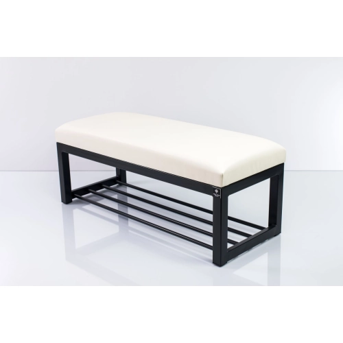 Ławka Pufa Tapicerowana Siedzisko Gładkie Ekoskóra Biały Stal LGM-7 Rozmiary od 50 cm do 200 cm