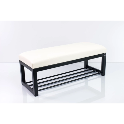 Ławka Pufa Tapicerowana Siedzisko Gładkie Ekoskóra Biały Stal LGM-7 Rozmiary od 50 cm do 200 cm