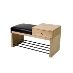 Ławka Szafka Dąb Pufa Tapicerowana Siedzisko Gładkie Ekoskóra Czarny LGS-109 Rozmiary od 50 cm do 200 cm