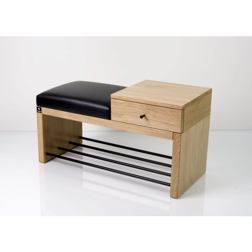 Ławka Szafka Dąb Pufa Tapicerowana Siedzisko Gładkie Ekoskóra Czarny LGS-109 Rozmiary od 50 cm do 200 cm