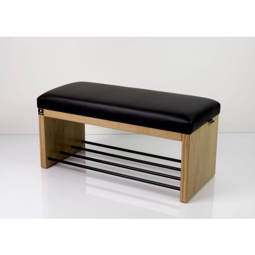 Ławka Szafka Dąb Pufa Tapicerowana Siedzisko Gładkie Ekoskóra Czarny LGS-8 Rozmiary od 50 cm do 200 cm