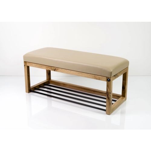 Ławeczka Pufa Tapicerowana Siedzisko Gładkie Ekoskóra Beż Dębowa Loft LPG-4 Rozmiary od 50 cm do 200 cm