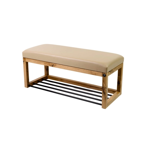 Ławeczka Pufa Tapicerowana Siedzisko Gładkie Ekoskóra Beż Dębowa Loft LPG-4 Rozmiary od 50 cm do 200 cm