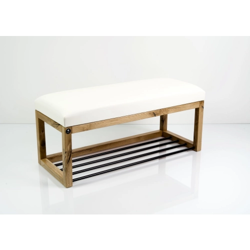 Ławeczka Pufa Tapicerowana Siedzisko Gładkie Ekoskóra Biały Dębowa Loft LPG-4 Rozmiary od 50 cm do 200 cm