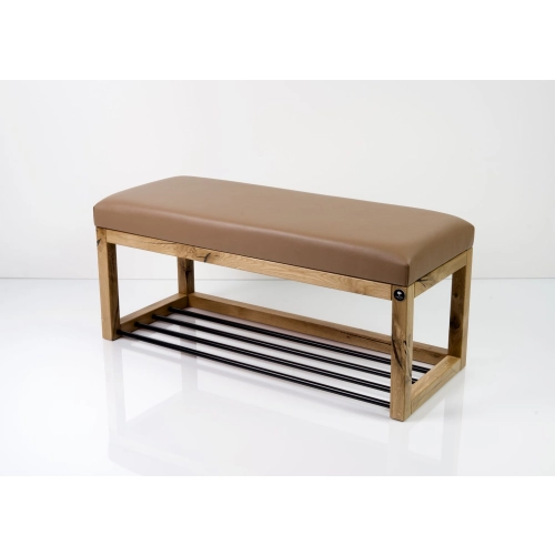 Ławeczka Pufa Tapicerowana Siedzisko Gładkie Ekoskóra Brązowa Dębowa Loft LPG-4 Rozmiary od 50 cm do 200 cm