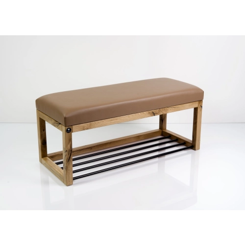 Ławeczka Pufa Tapicerowana Siedzisko Gładkie Ekoskóra Brązowa Dębowa Loft LPG-4 Rozmiary od 50 cm do 200 cm