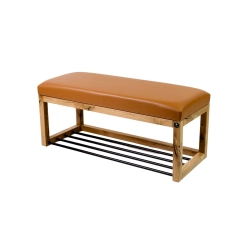 Ławeczka Pufa Tapicerowana Siedzisko Gładkie Ekoskóra Brązowa Dębowa Loft LPG-4 Rozmiary od 50 cm do 200 cm