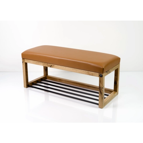 Ławeczka Pufa Tapicerowana Siedzisko Gładkie Ekoskóra Brązowa Dębowa Loft LPG-4 Rozmiary od 50 cm do 200 cm