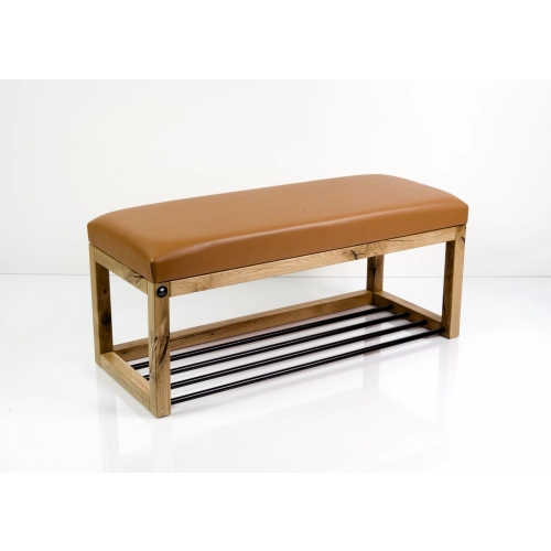 Ławeczka Pufa Tapicerowana Siedzisko Gładkie Ekoskóra Brązowa Dębowa Loft LPG-4 Rozmiary od 50 cm do 200 cm