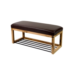 Ławeczka Pufa Tapicerowana Siedzisko Gładkie Ekoskóra Brązowa Dębowa Loft LPG-4 Rozmiary od 50 cm do 200 cm