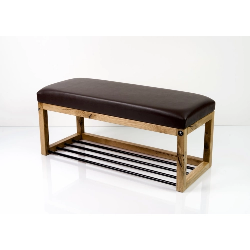 Ławeczka Pufa Tapicerowana Siedzisko Gładkie Ekoskóra Brązowa Dębowa Loft LPG-4 Rozmiary od 50 cm do 200 cm