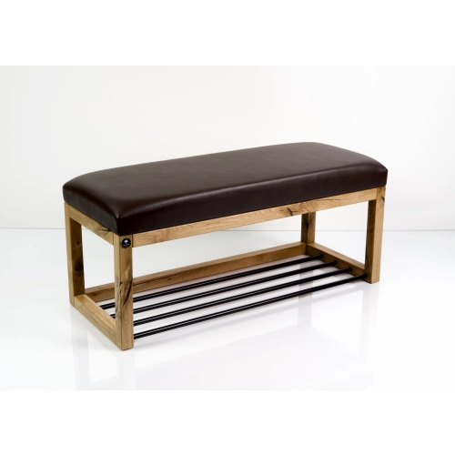 Ławeczka Pufa Tapicerowana Siedzisko Gładkie Ekoskóra Brązowa Dębowa Loft LPG-4 Rozmiary od 50 cm do 200 cm