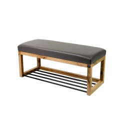 Ławeczka Pufa Tapicerowana Siedzisko Gładkie Ekoskóra Grafit Dębowa Loft LPG-4 Rozmiary od 50 cm do 200 cm