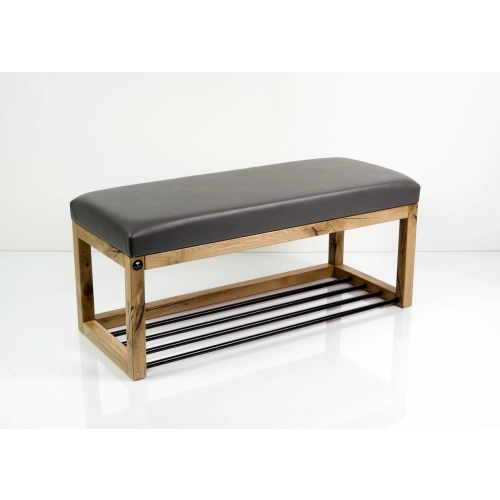 Ławeczka Pufa Tapicerowana Siedzisko Gładkie Ekoskóra Grafit Dębowa Loft LPG-4 Rozmiary od 50 cm do 200 cm