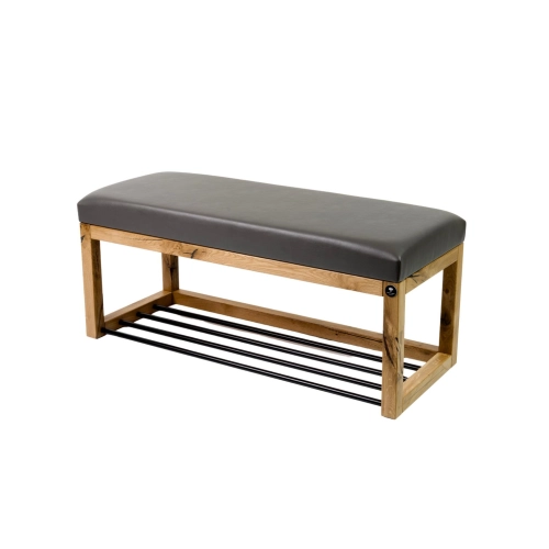 Ławeczka Pufa Tapicerowana Siedzisko Gładkie Ekoskóra Grafit Dębowa Loft LPG-4 Rozmiary od 50 cm do 200 cm